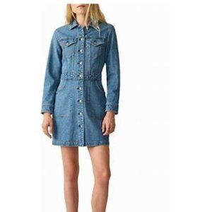Faherty New Michelle Blue Denim Long Sleeve Shirt Dress Size 0